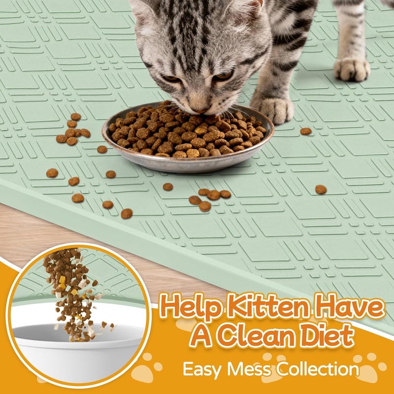 Lanstics Cat Food Mat, 42" x 29" Large Silicone Mat Cat Feeding Mat with Raised Edge Non-Slip Pet Feeding Mat for Food and Water Bowl, Easy to Clean, Floor Protection (Light Green) - Image 5